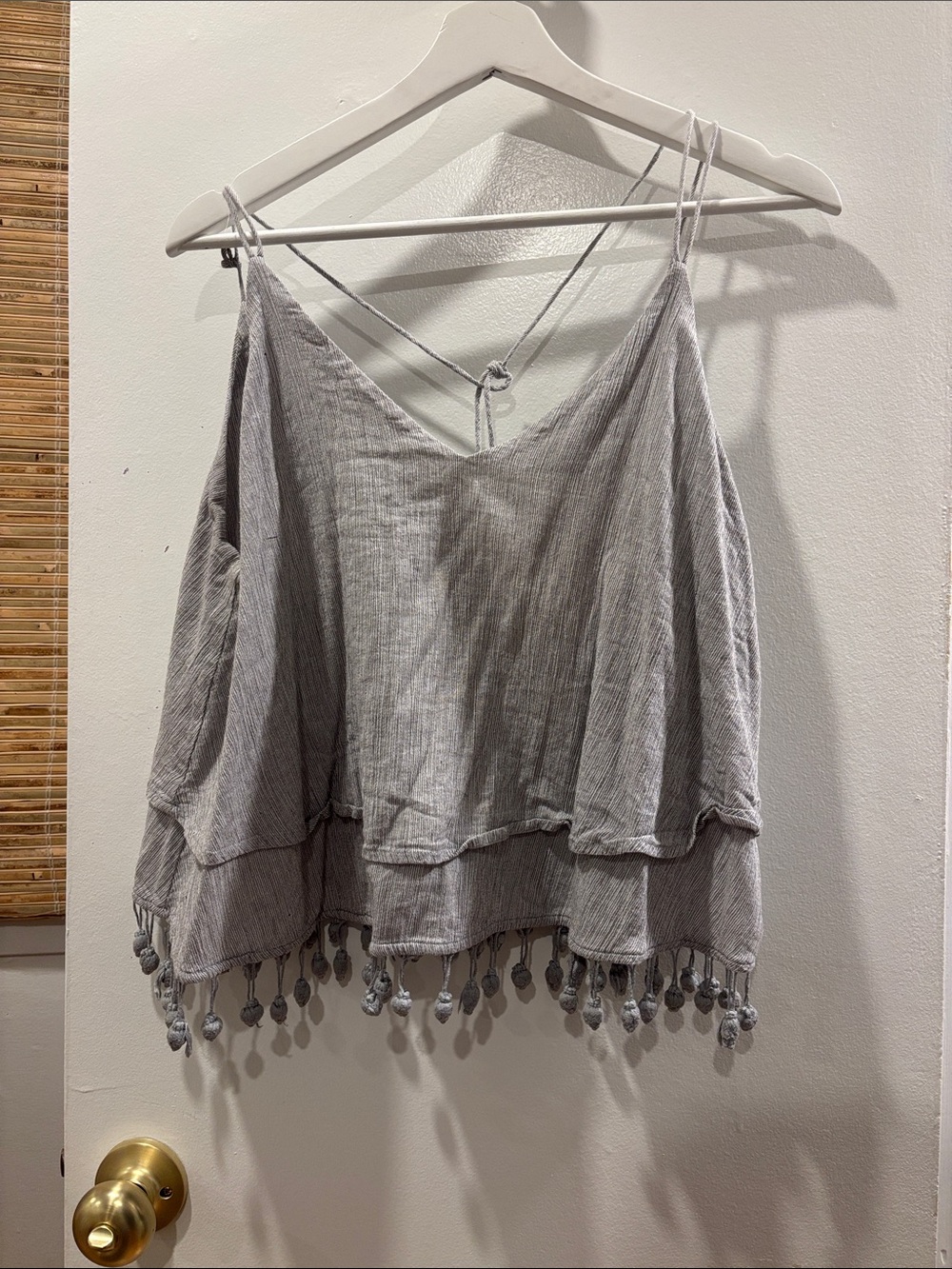 Love Stitch Light Gray Tiered Pom-Trim Camisole